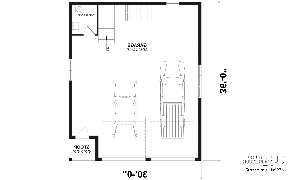 1st level - 30x36 Country-Style Spacious 2-Car Garage with Loft Storage, Half Bath, Workshop Space and Covered Porch - Crossroads