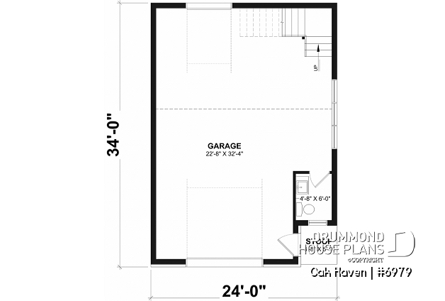 1st level - Modern Farmhouse two-car garage design with bonus loft and half bath.  - Oak Haven