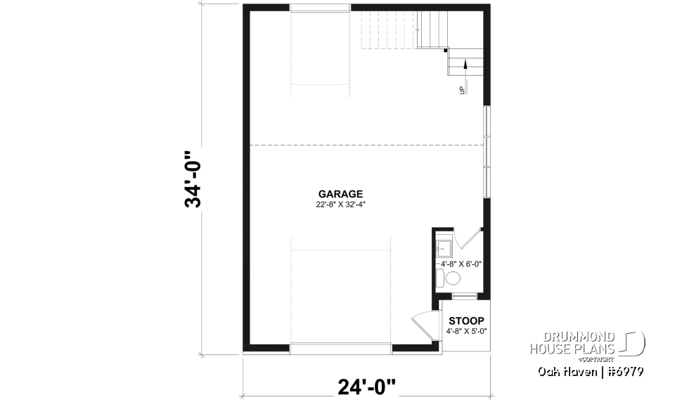 1st level - Modern Farmhouse two-car garage design with bonus loft and half bath.  - Oak Haven