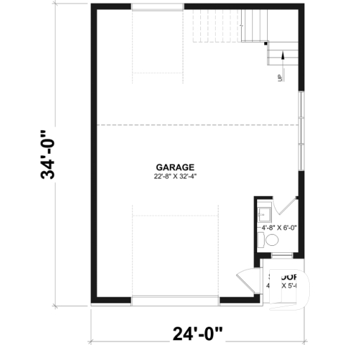 1st level - Modern Farmhouse two-car garage design with bonus loft and half bath.  - Oak Haven