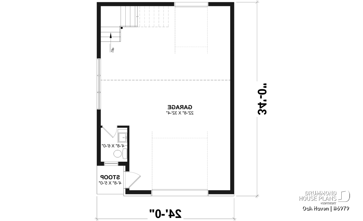 1st level - Modern Farmhouse two-car garage design with bonus loft and half bath.  - Oak Haven