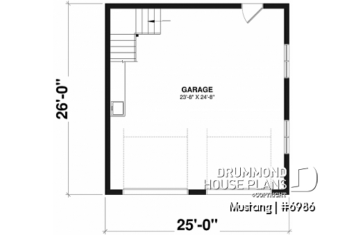 1st level - Two-car garage plan, country style, storage area on second floor - Mustang