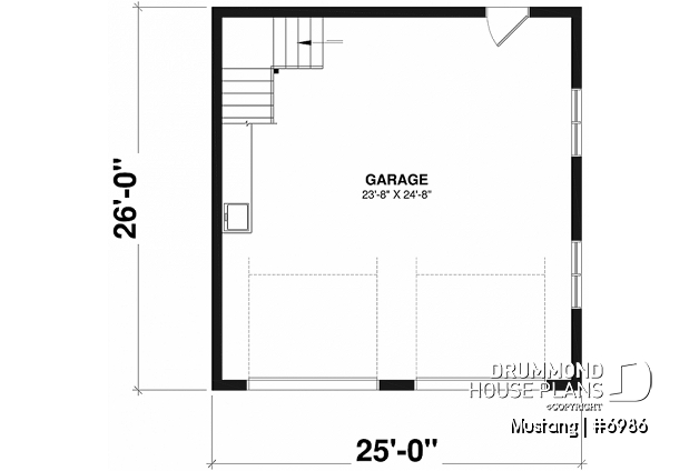 1st level - Two-car garage plan, country style, storage area on second floor - Mustang
