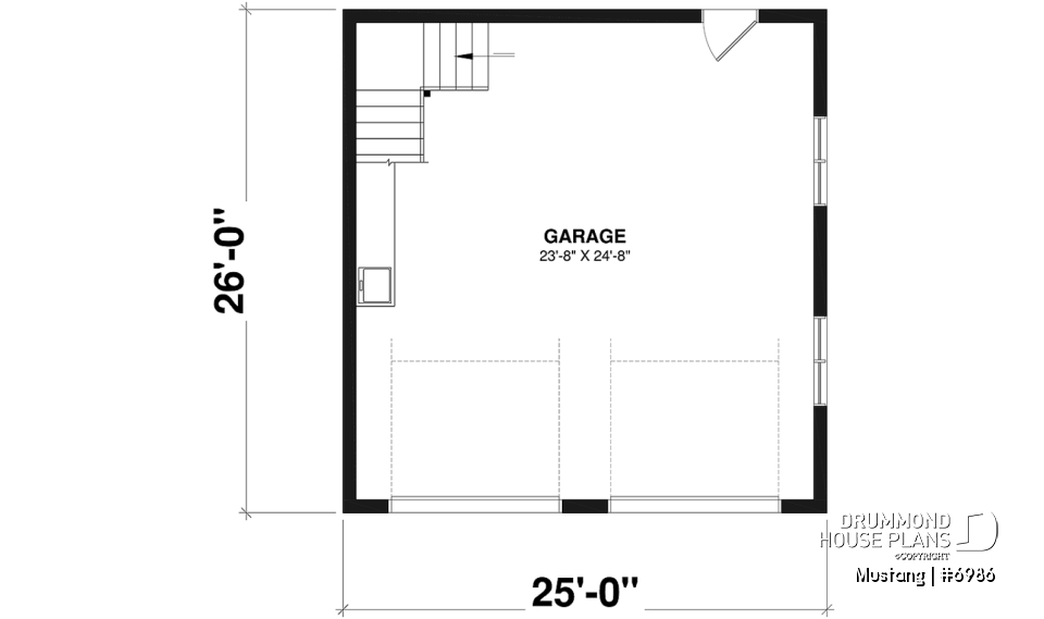 1st level - Two-car garage plan, country style, storage area on second floor - Mustang