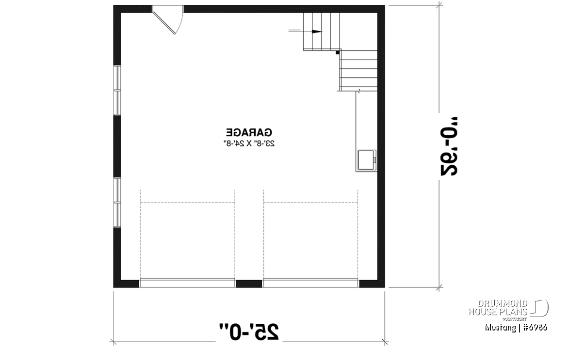 1st level - Two-car garage plan, country style, storage area on second floor - Mustang