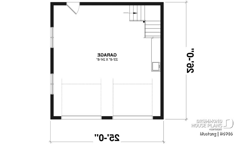 1st level - Two-car garage plan, country style, storage area on second floor - Mustang