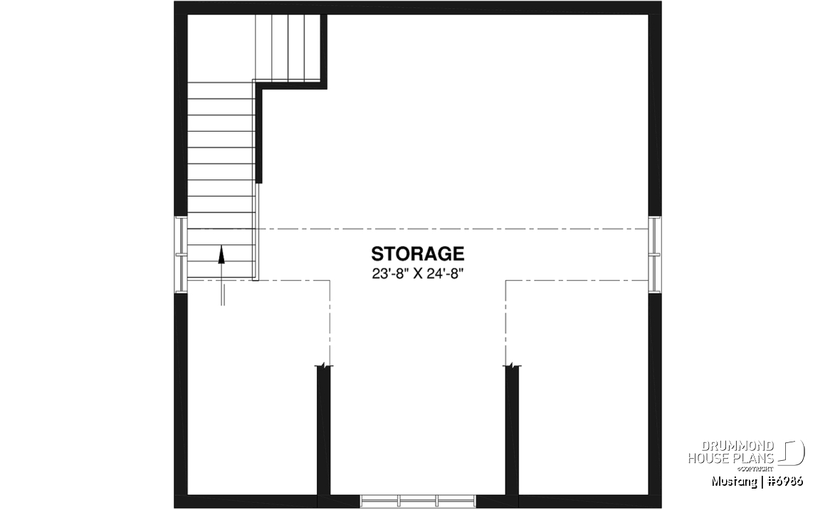 2nd level - Two-car garage plan, country style, storage area on second floor - Mustang