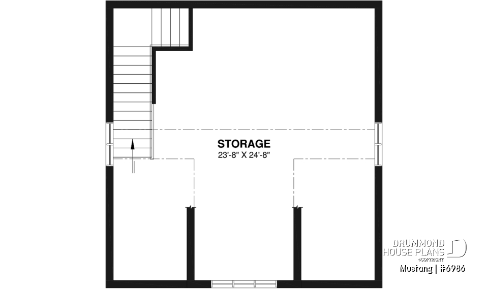 2nd level - Two-car garage plan, country style, storage area on second floor - Mustang