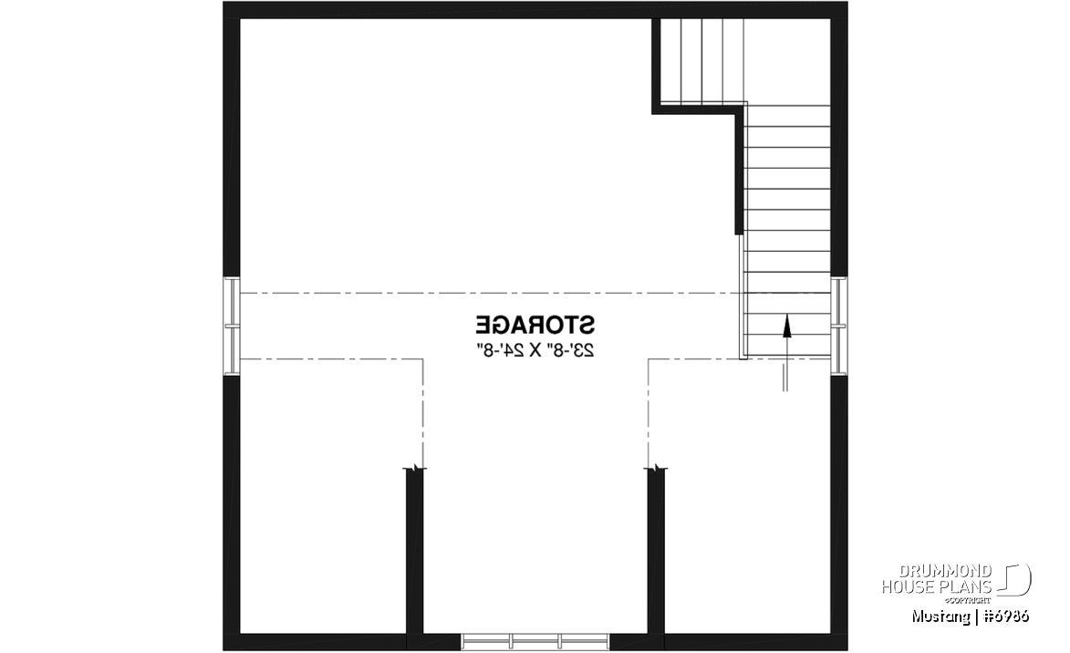 2nd level - Two-car garage plan, country style, storage area on second floor - Mustang
