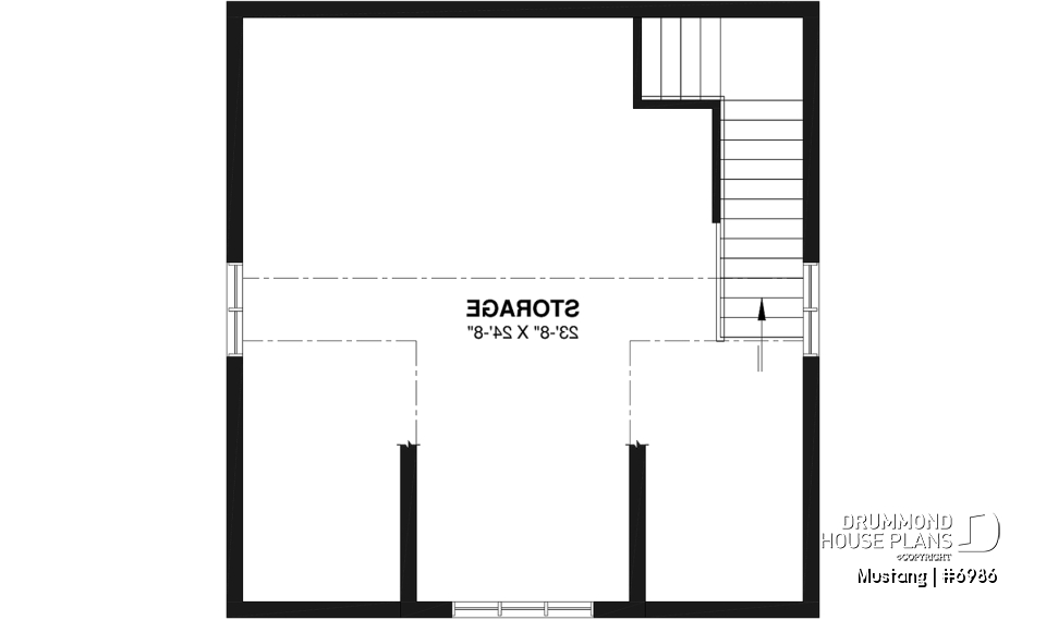 2nd level - Two-car garage plan, country style, storage area on second floor - Mustang