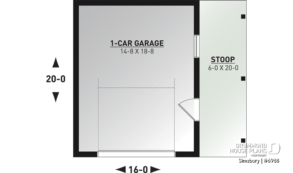 1st level - Modern farmhouse 320 sq.ft. garage plan with lean-to storage and floating slab, functional and versatile - Simsbury