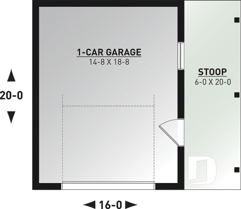 1st level - Modern farmhouse 320 sq.ft. garage plan with lean-to storage and floating slab, functional and versatile - Simsbury
