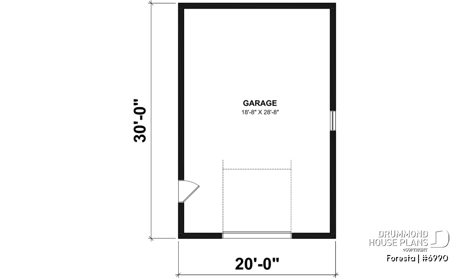 1st level - One-car Garage Blueprint, Country Farmhouse Style - Foresta