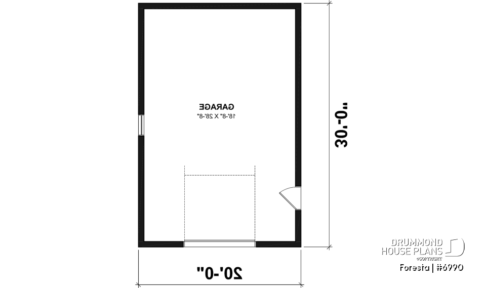 1st level - One-car Garage Blueprint, Country Farmhouse Style - Foresta