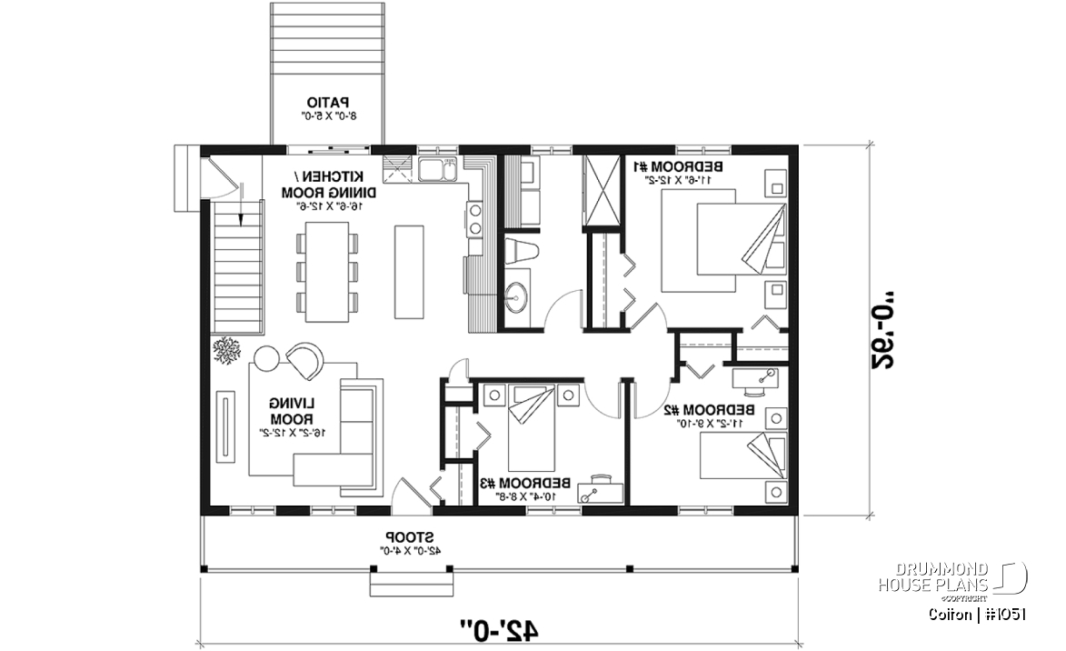 1st level - Economical 3 bedroom ranch style house plan, ideal for young families and first-home owners - Colton