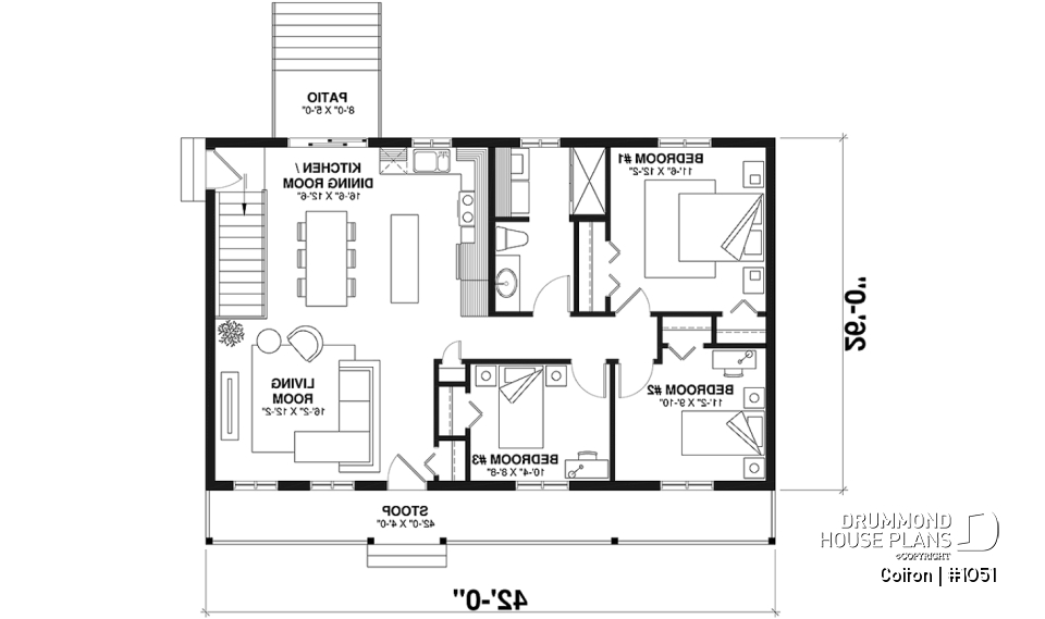 1st level - Economical 3 bedroom ranch style house plan, ideal for young families and first-home owners - Colton