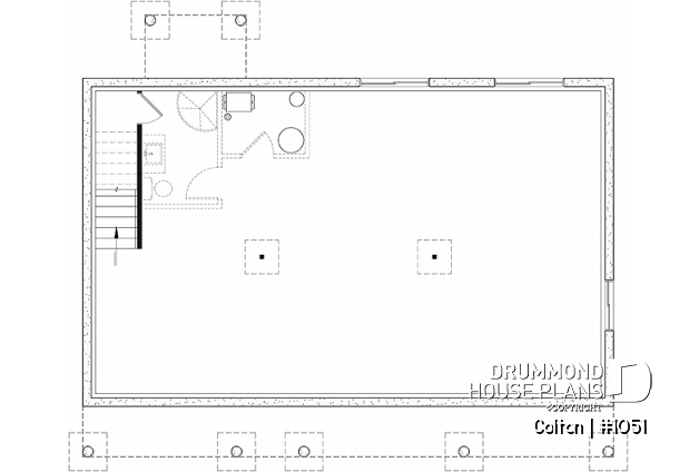 Unfinished basement - Economical 3 bedroom ranch style house plan with large family room, and laundry closet on main floor - Colton