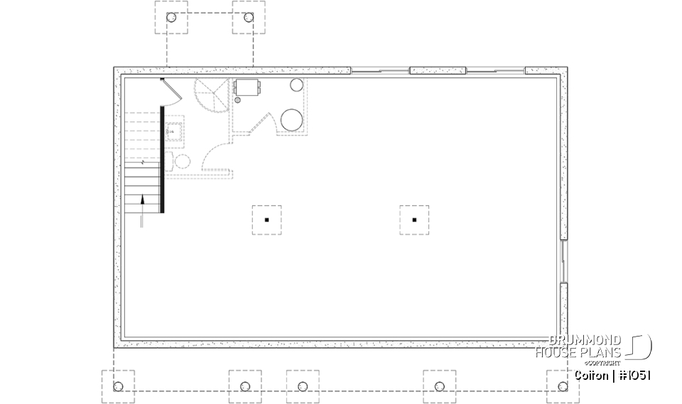 Unfinished basement - Economical 3 bedroom ranch style house plan, ideal for young families and first-home owners - Colton