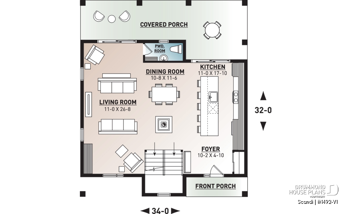 1st level - Modern Scandinavian Cottage or Home Plan with Open Living Spaces and Natural Light - Scandi