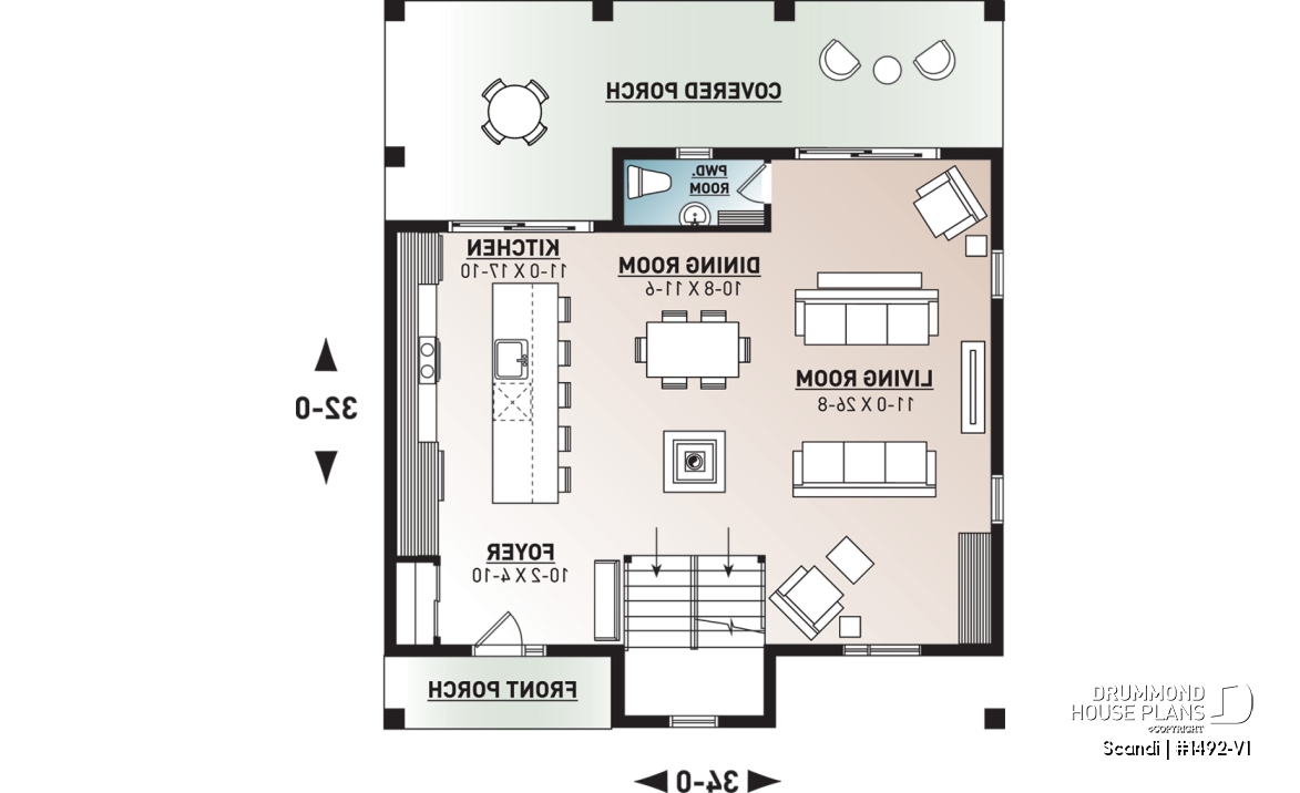 1st level - Modern Scandinavian Cottage or Home Plan with Open Living Spaces and Natural Light - Scandi