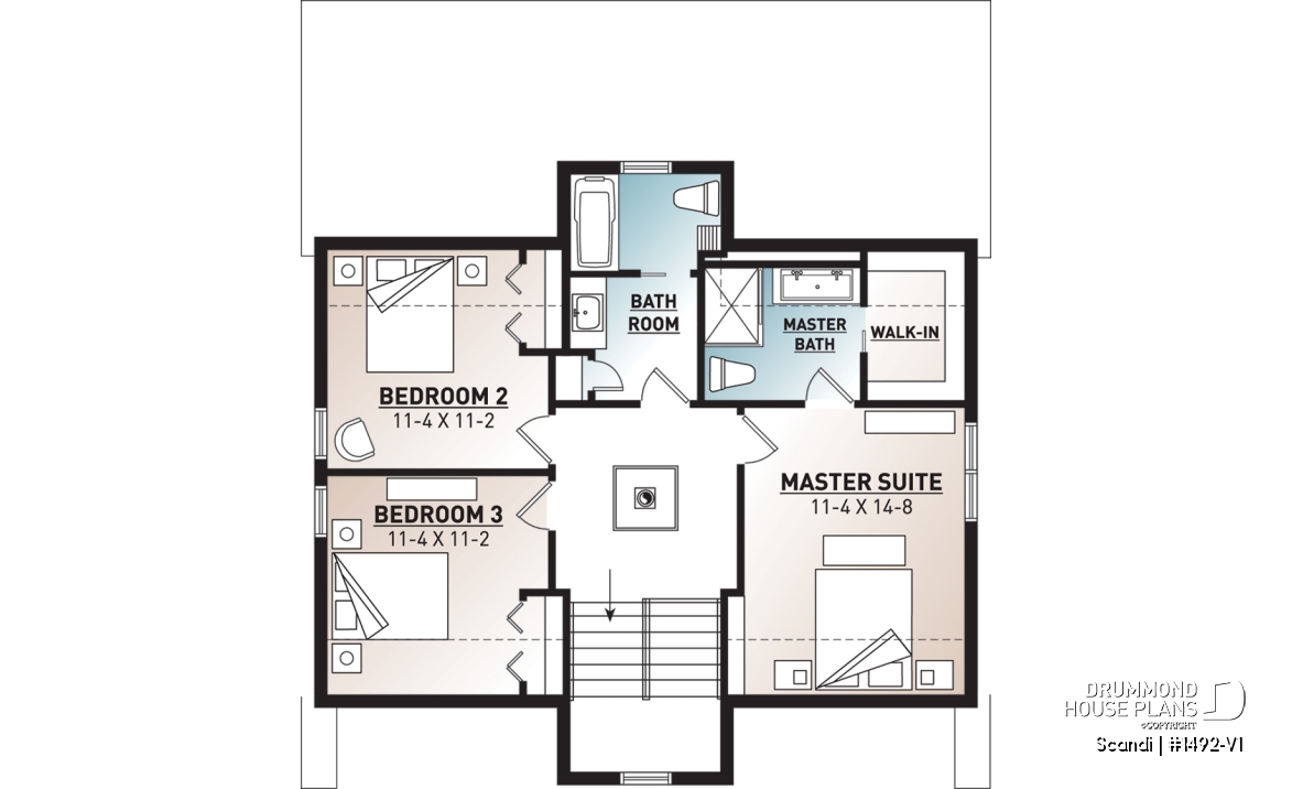 2nd level - Modern Scandinavian Cottage or Home Plan with Open Living Spaces and Natural Light - Scandi