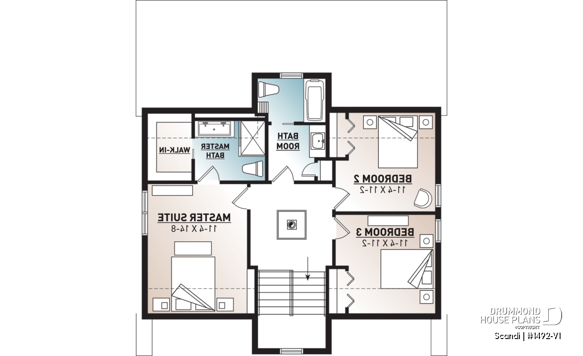 2nd level - Modern Scandinavian Cottage or Home Plan with Open Living Spaces and Natural Light - Scandi
