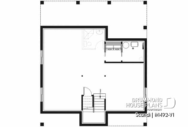 Basement - Modern style cottage house plan, 3 bedrooms including one ensuite, 2.5 bathrooms. open concept main floor plan - Scandi