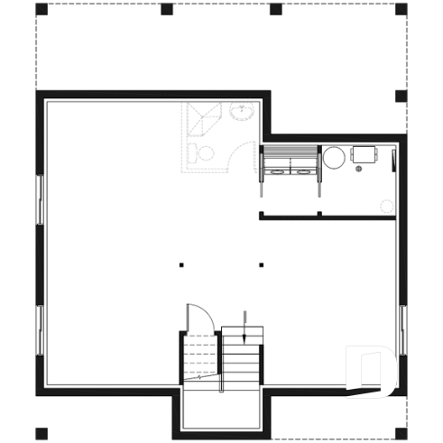 Basement - Modern style cottage house plan, 3 bedrooms including one ensuite, 2.5 bathrooms. open concept main floor plan - Scandi