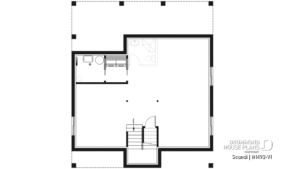 Basement - Modern style cottage house plan, 3 bedrooms including one ensuite, 2.5 bathrooms. open concept main floor plan - Scandi
