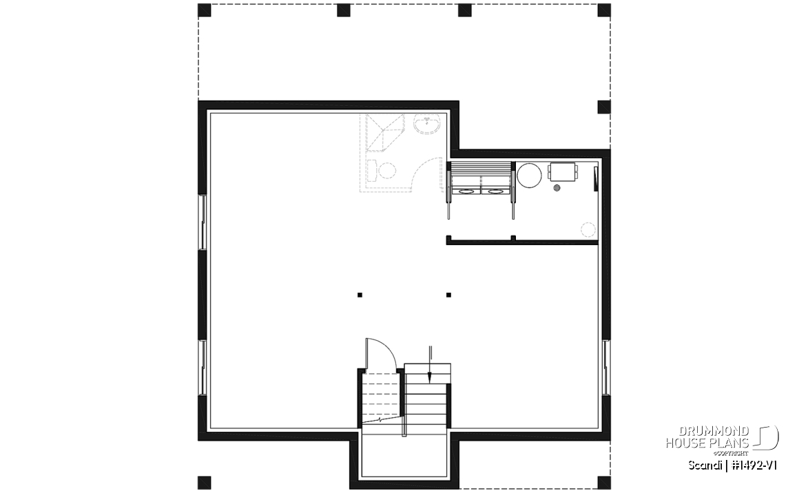 Unfinished basement - Modern Scandinavian Cottage or Home Plan with Open Living Spaces and Natural Light - Scandi
