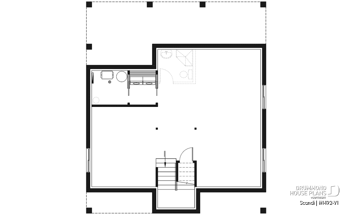 Unfinished basement - Modern Scandinavian Cottage or Home Plan with Open Living Spaces and Natural Light - Scandi