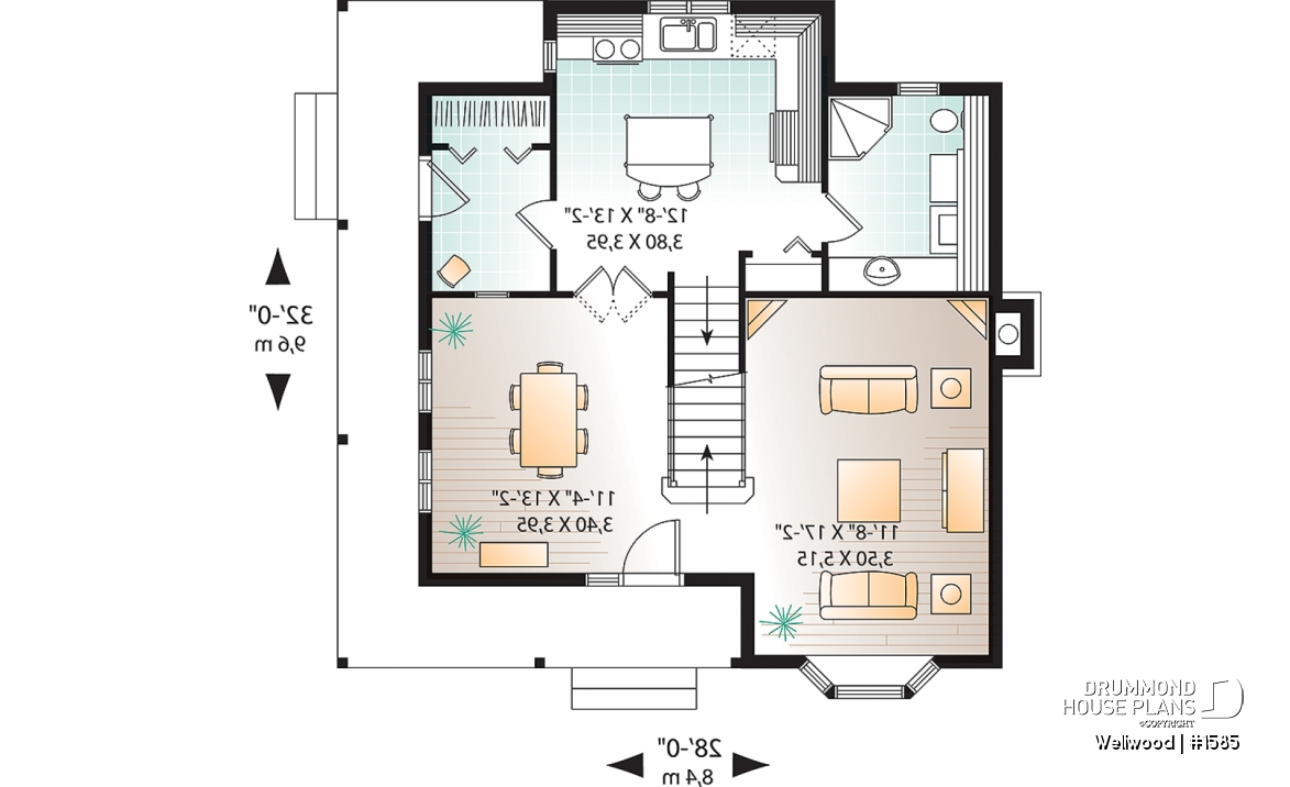 1st level - Country home with 3 bedrooms, formal dining, affordable house plan with great wraparound covered porch - Wellwood