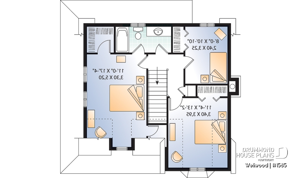 2nd level - Country home with 3 bedrooms, formal dining, affordable house plan with great wraparound covered porch - Wellwood