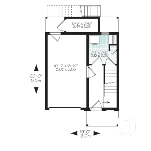 1st level - Contemporary 3 floor house design for narrow lot, affordable urban design, open concept, large covered deck - Elia