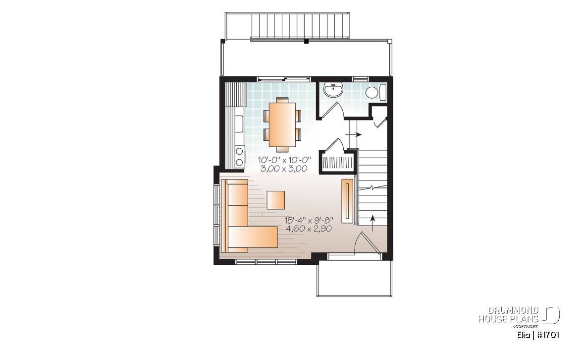 2nd level - Contemporary 3 floor house design for narrow lot, affordable urban design, open concept, large covered deck - Elia