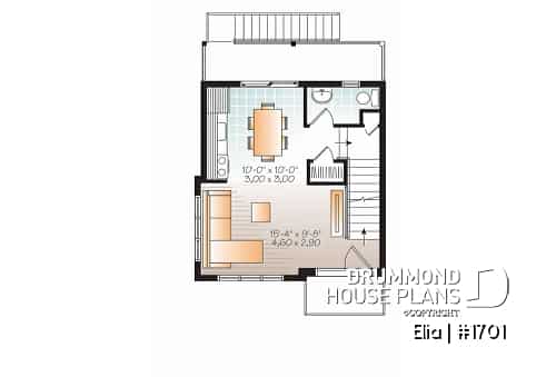 2nd level - Contemporary 3 floor house design for narrow lot, affordable urban design, open concept, large covered deck - Elia