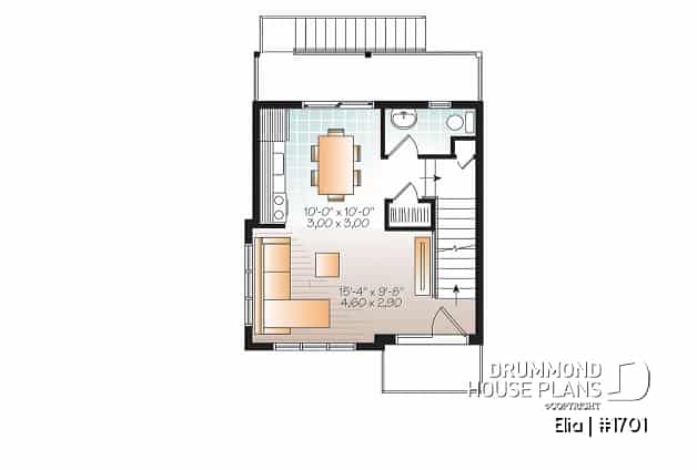 2nd level - Contemporary 3 floor house design for narrow lot, affordable urban design, open concept, large covered deck - Elia