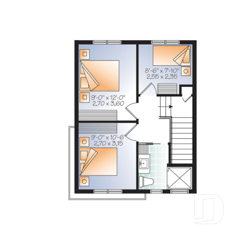 3rd level - Contemporary 3 floor house design for narrow lot, affordable urban design, open concept, large covered deck - Elia