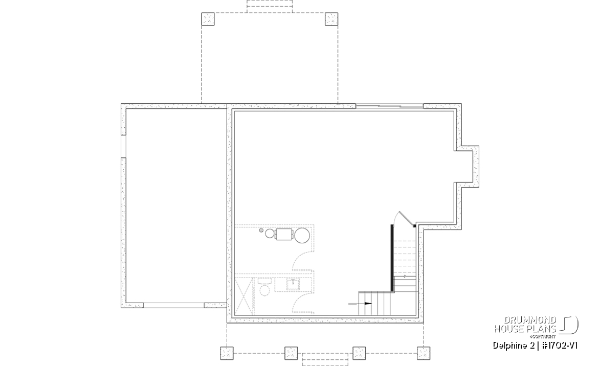 Unfinished basement - Compact Country house plan with garage, 3 bedrooms, 2.5 bathrooms, master bedroom with private ensuite - Delphine 2