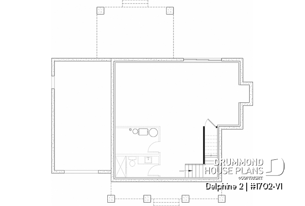 Unfinished basement - Compact Country house plan with garage, 3 bedrooms, 2.5 bathrooms, master bedroom with private ensuite - Delphine 2