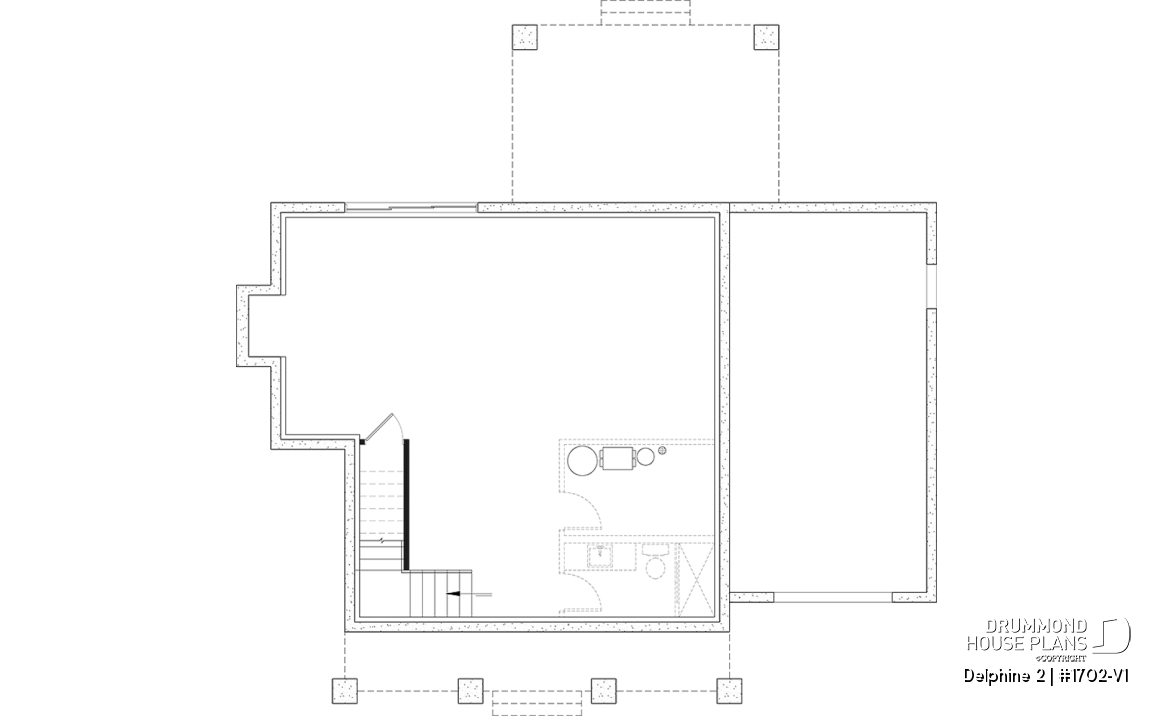 Unfinished basement - Compact Country house plan with garage, 3 bedrooms, 2.5 bathrooms, master bedroom with private ensuite - Delphine 2