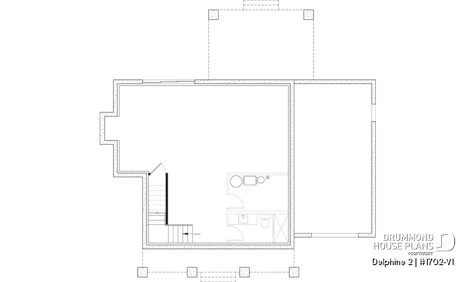 Unfinished basement - Compact Country house plan with garage, 3 bedrooms, 2.5 bathrooms, master bedroom with private ensuite - Delphine 2