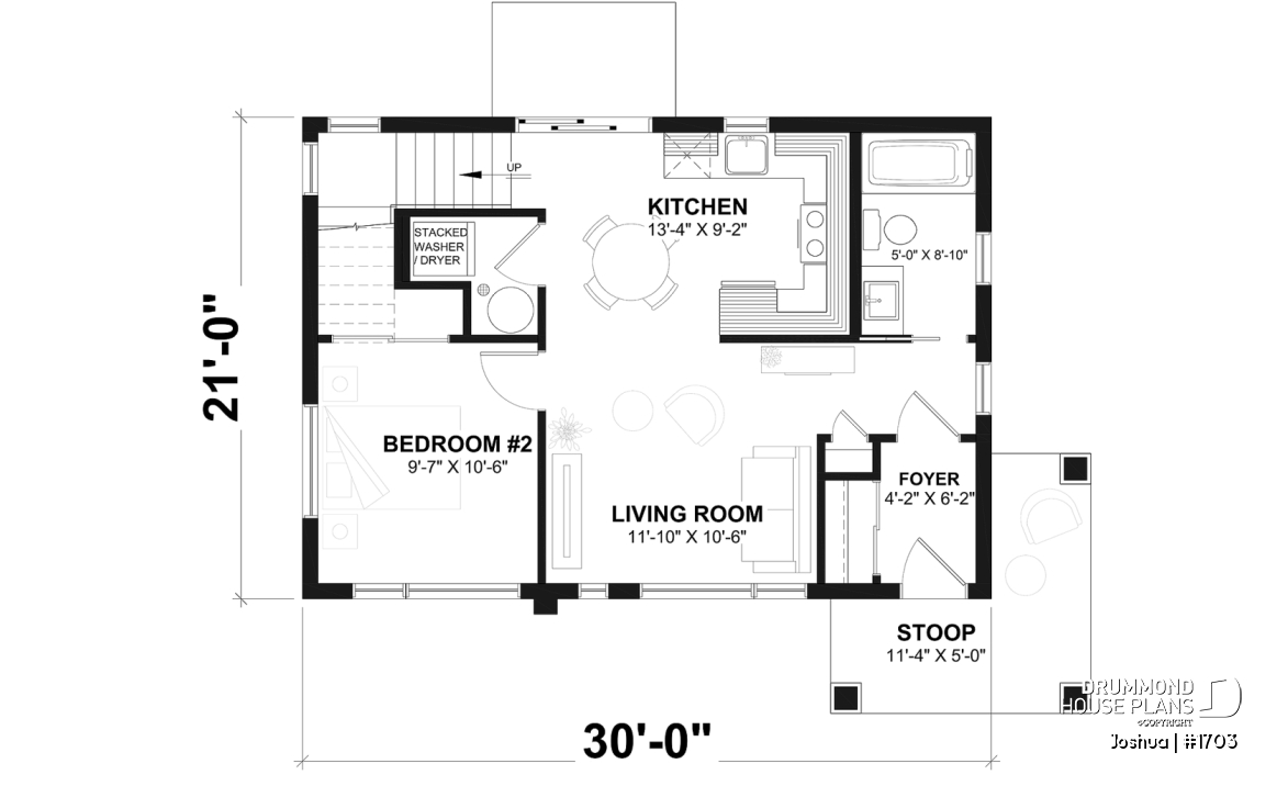1st level - Compact Modern Home Plan with Open Floor Plan, Upstairs Suite and Spacious Terrace - Joshua
