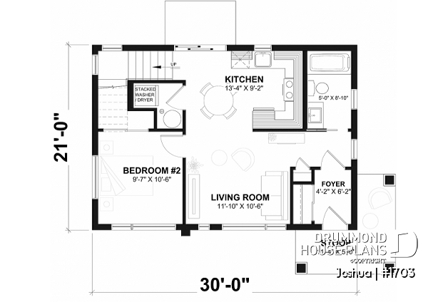1st level - Compact Modern Home Plan with Open Floor Plan, Upstairs Suite and Spacious Terrace - Joshua