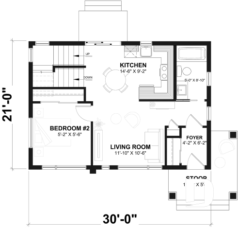 1st level - Basement foundation (Optional $) - Compact Modern Home Plan with Open Floor Plan, Upstairs Suite and Spacious Terrace - Joshua