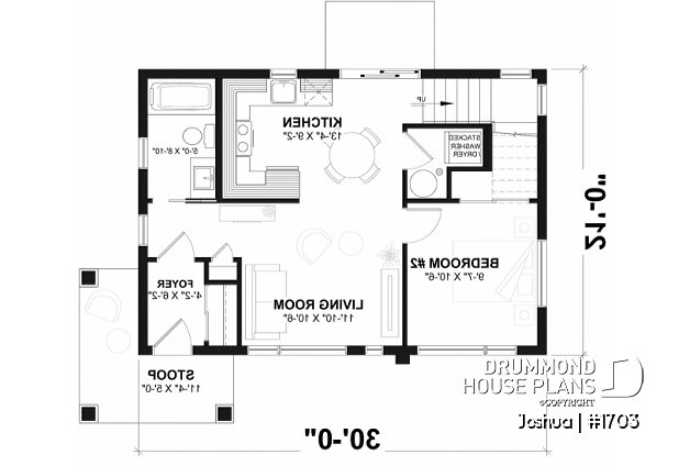 1st level - Compact Modern Home Plan with Open Floor Plan, Upstairs Suite and Spacious Terrace - Joshua