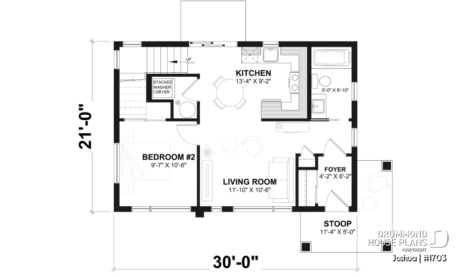 1st level - Slab foundation - Compact Modern Home Plan with Open Floor Plan, Upstairs Suite and Spacious Terrace - Joshua