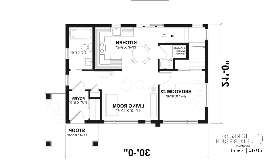 1st level - Slab foundation - Compact Modern Home Plan with Open Floor Plan, Upstairs Suite and Spacious Terrace - Joshua