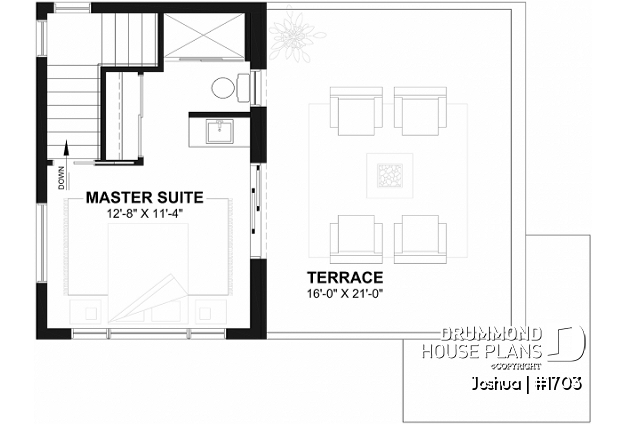 2nd level - Compact Modern Home Plan with Open Floor Plan, Upstairs Suite and Spacious Terrace - Joshua