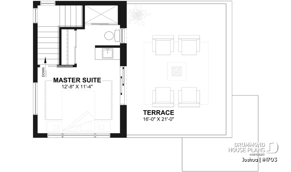 2nd level - Compact Modern Home Plan with Open Floor Plan, Upstairs Suite and Spacious Terrace - Joshua